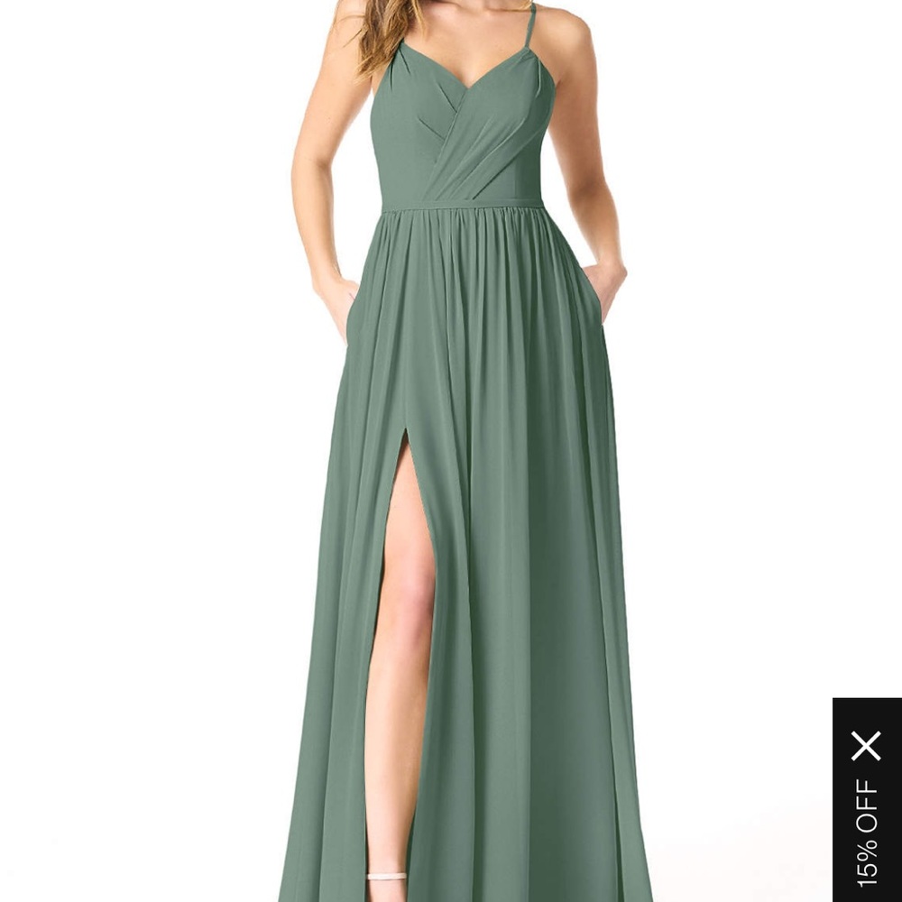 Azazie Cora Bridesmaid Dress, Color: Eucalyptus, Size 2